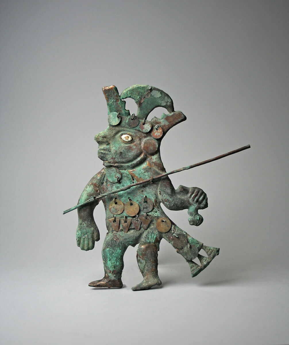 Profile Warrior Ornament, Gilded copper, shell, Moche 