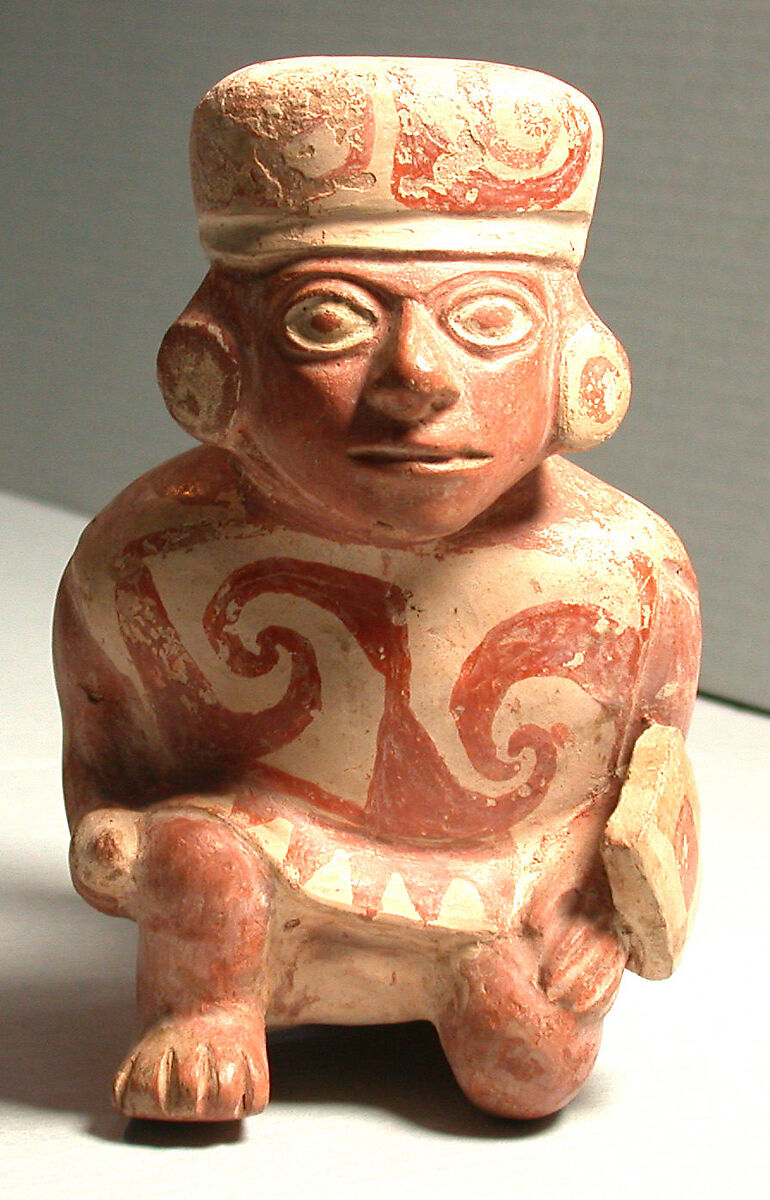 Stirrup Spout Bottle with Warrior, Ceramic, slip, Moche