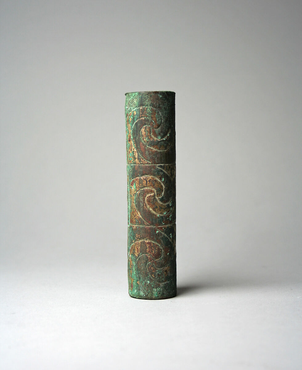 Tubular Bead with Spirals, Copper, gilded copper, Moche 