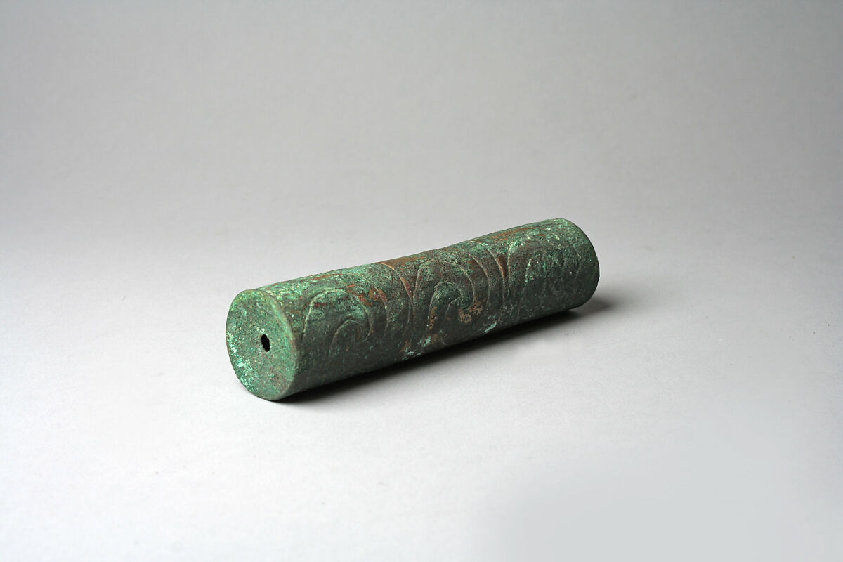 Tubular Bead with Spirals, Copper, gilded copper, Moche