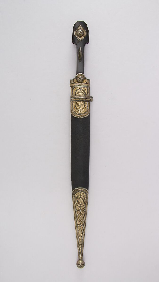 Dagger with Sheath, Steel, horn, wood, leather, silver, Caucasian