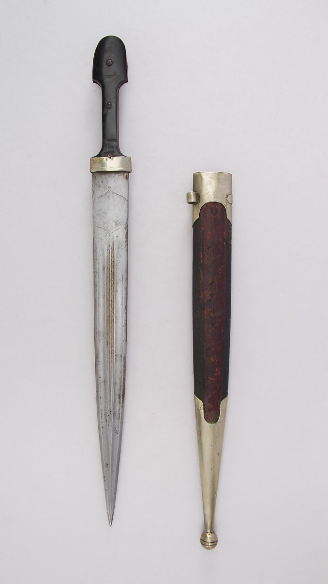 Dagger with Sheath, Steel, horn, wood, leather, silver, Caucasian