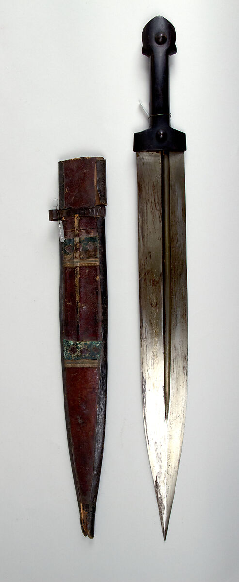 Dagger (Kindjal) with Sheath, Steel, wood, horn, leather, gold, Caucasian 