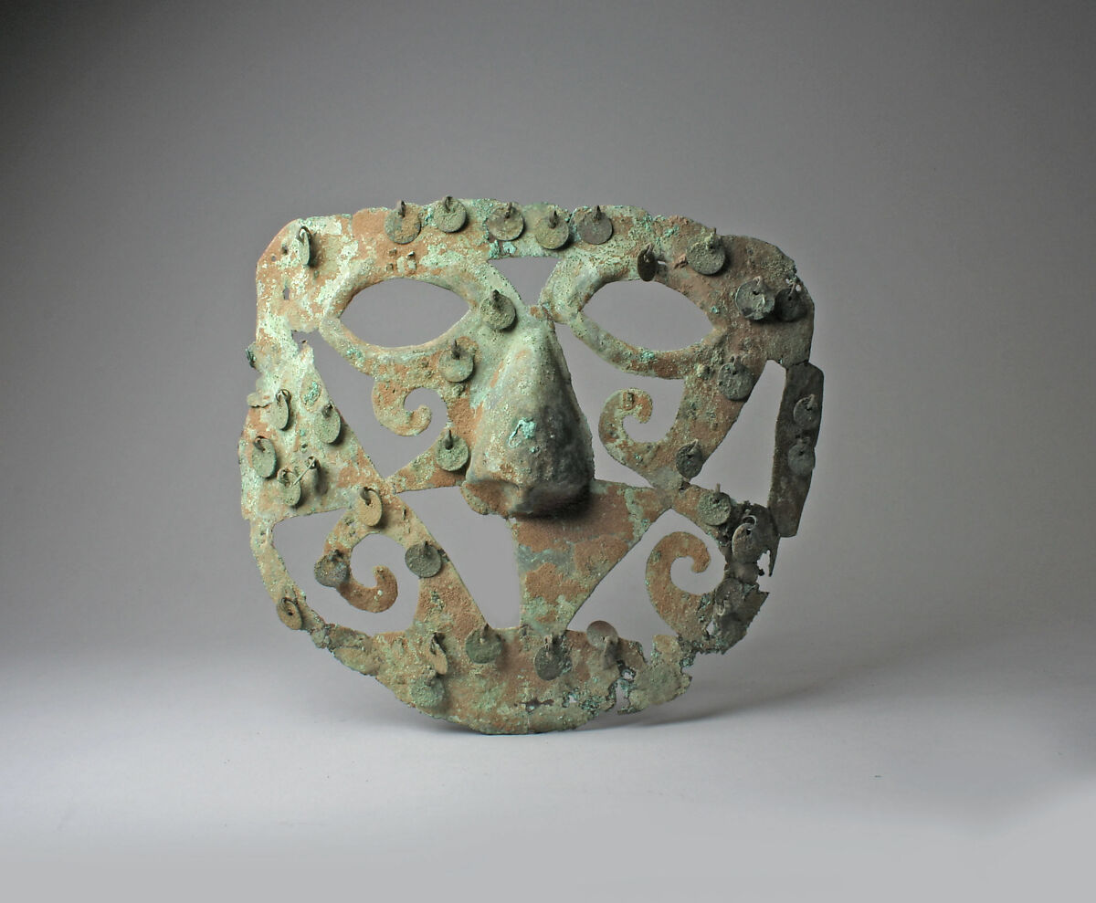 Face Mask Ornament, Gilded copper, Moche 