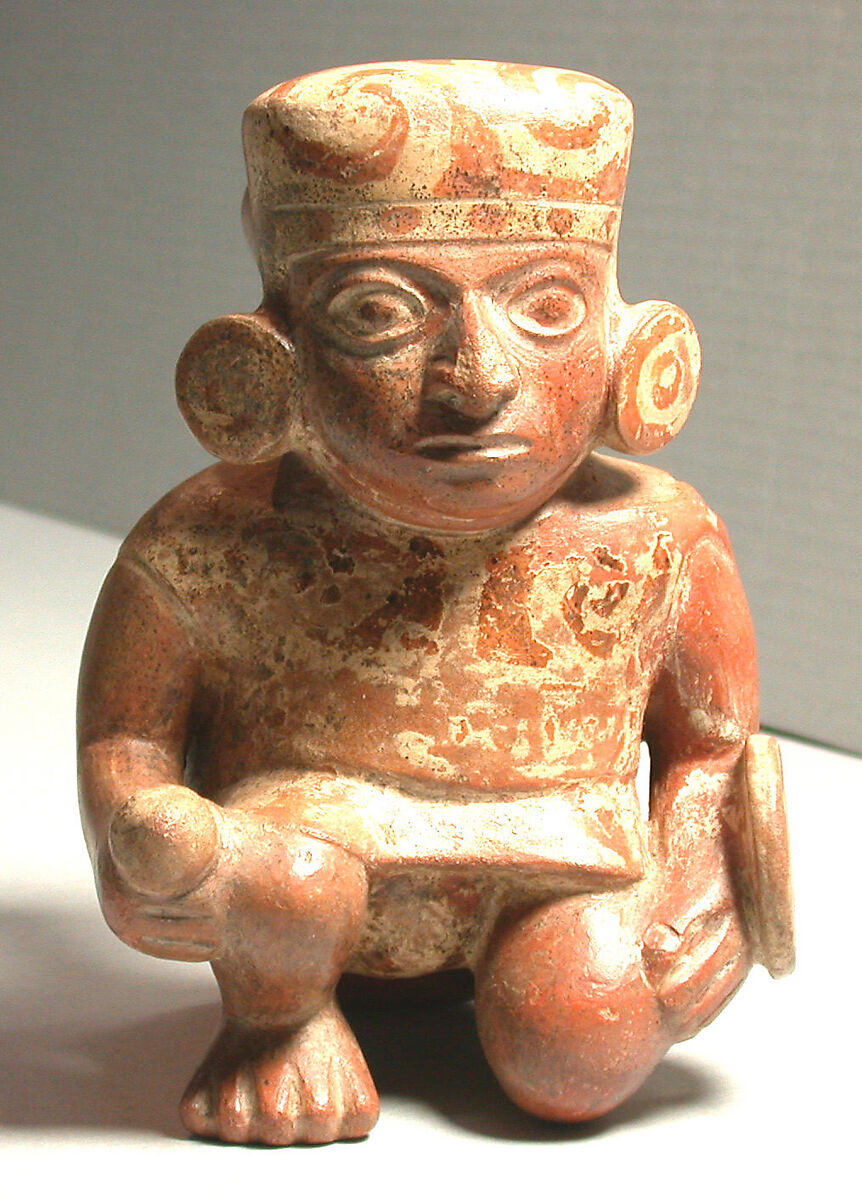 Stirrup Spout Bottle with Warrior, Ceramic, slip, Moche