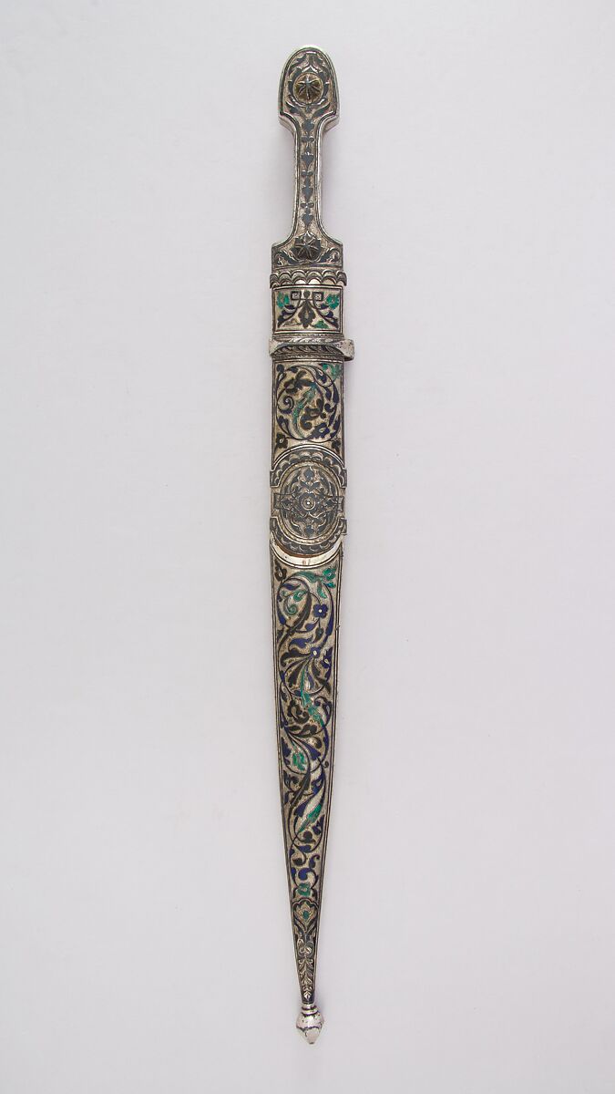 Dagger (Kindjal) with Sheath, Steel, silver, enamel, Caucasian