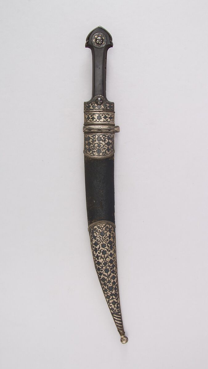 Dagger with Sheath, Steel, leather, wood, silver, Caucasian, Cossack