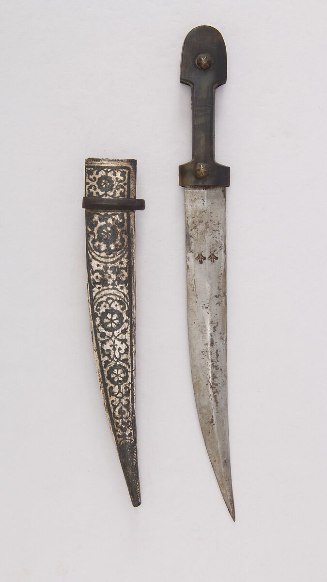 Dagger (Kindjal) with Sheath, Steel, horn, wood, brass, silver, textile, iron, Circassian 