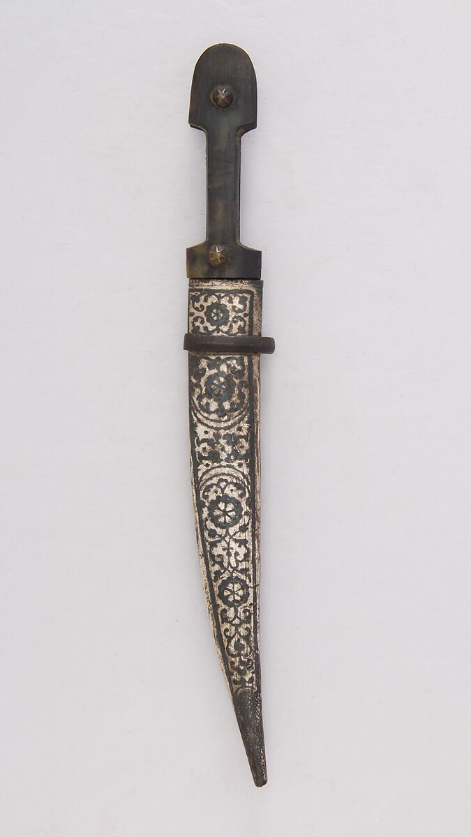 Dagger (Kindjal) with Sheath, Steel, horn, wood, brass, silver, textile, iron, Circassian