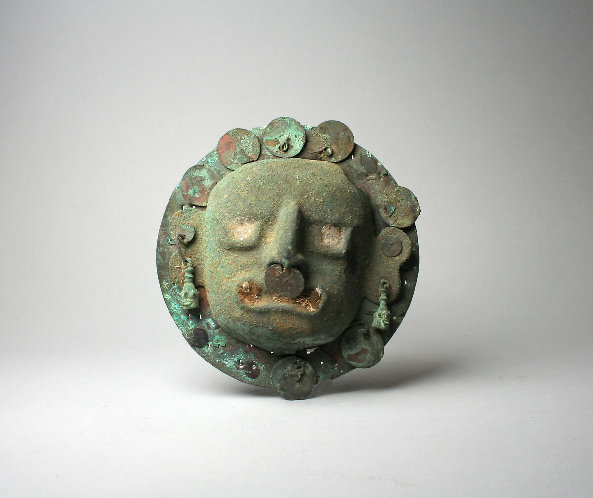 Face Mask Ornament, Copper, gilded copper, silvered copper, Moche 
