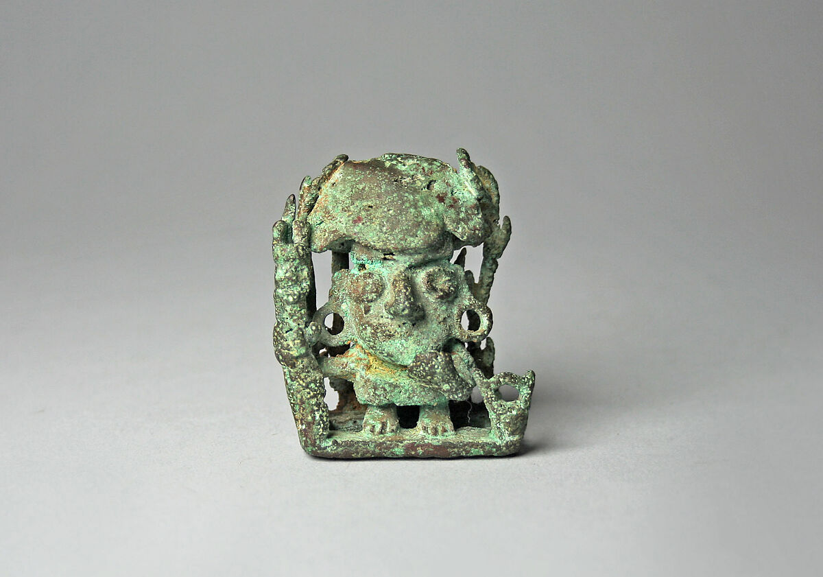 Finial with Figure, Bronze (cast), Moche 