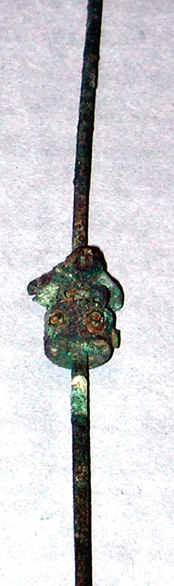 Copper Weaving Implement with Disk, Copper (hammered), turquoise, Vicús (?)