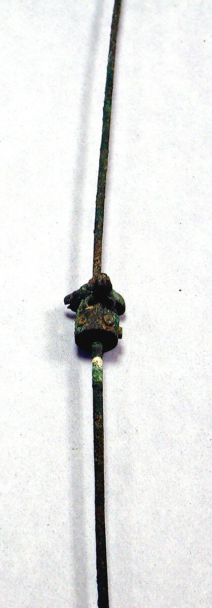Copper Weaving Implement with Disk, Copper (hammered), turquoise, Vicús (?) 
