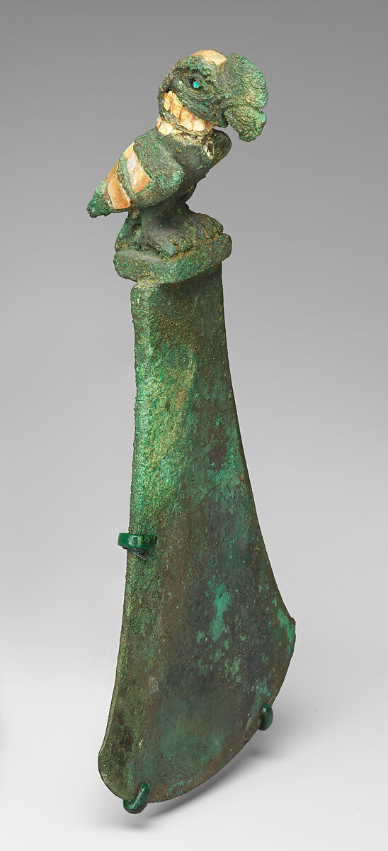 Tumi (knife) with condor, Moche artist(s), Copper, shell, turquoise, Moche