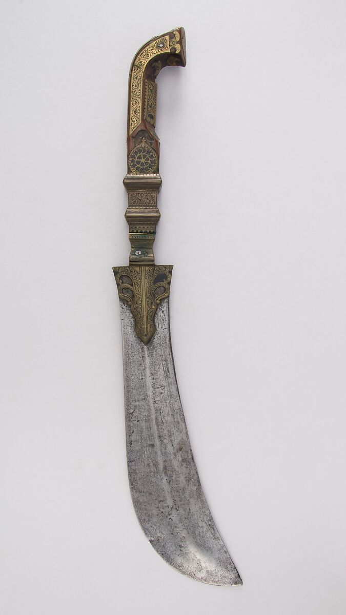 Knife (<i>Moplah</i>), Steel, brass, wood (walnut), paste, Indian, Kodagu (Coorg)