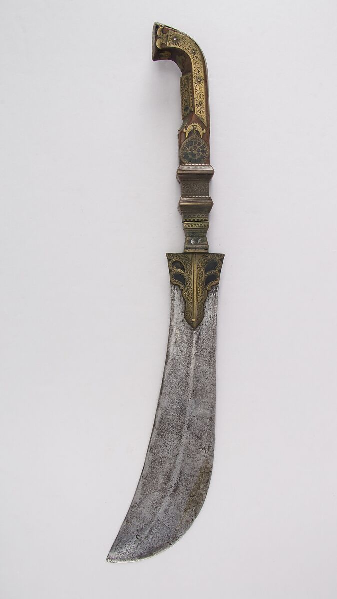 Knife (<i>Moplah</i>), Steel, brass, wood (walnut), paste, Indian, Kodagu (Coorg) 