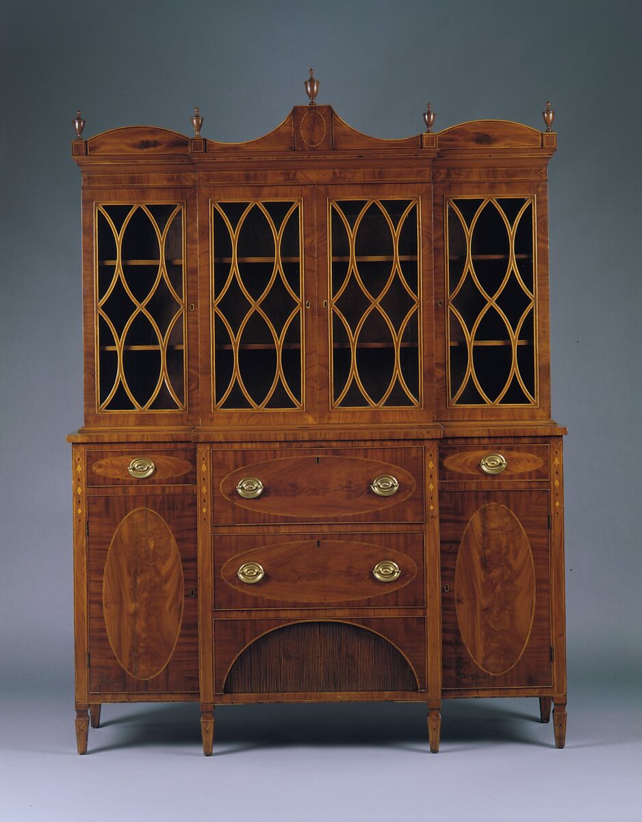 Gentleman’s secretary, Nehemiah Adams  American, Mahogany, mahogany veneer, satinwood with white pine, American