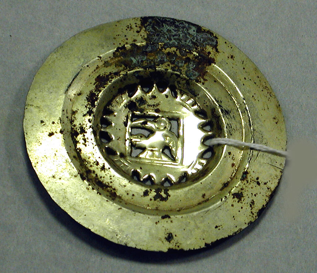 Copper Disk Ornament, Gilded copper, Chimú (?) 