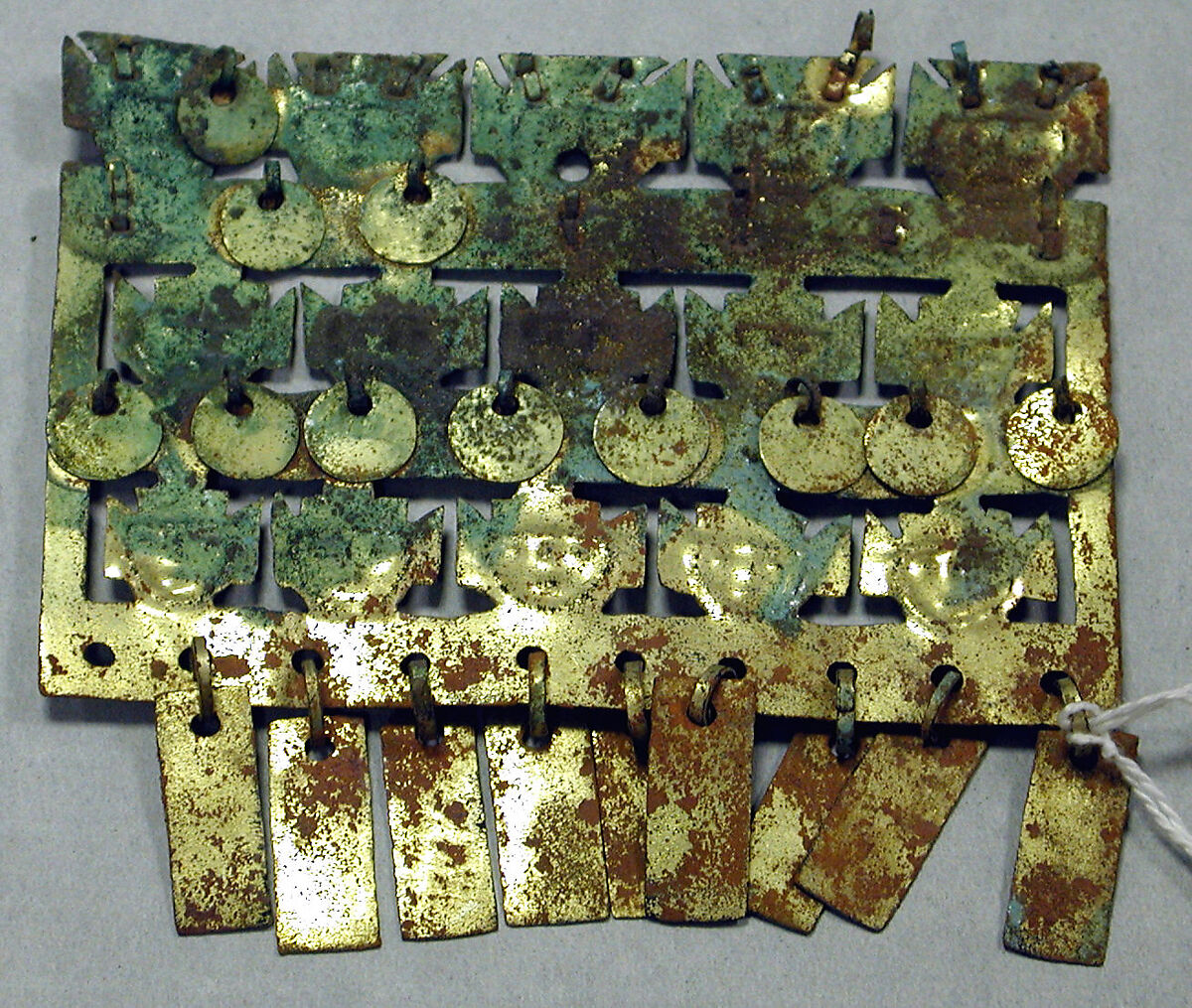 Copper Face Ornament with Dangles, Copper, gilt, Vicús 