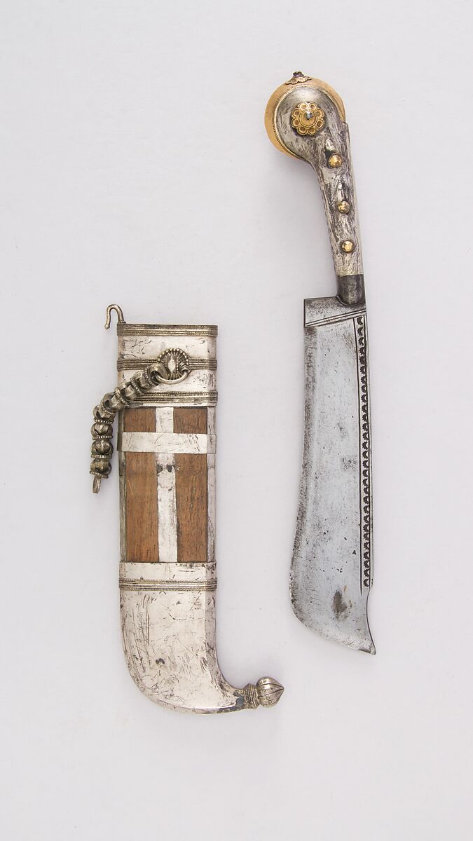 Knife (Pichangatti) with Sheath, Steel, silver, gold, wood (possibly ash), Indian, Kodagu (Coorg) 