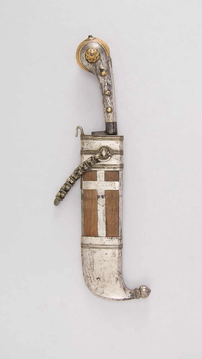 Knife (Pichangatti) with Sheath, Steel, silver, gold, wood (possibly ash), Indian, Kodagu (Coorg)