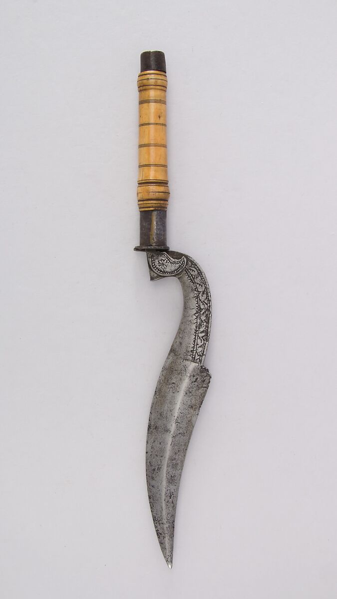 Knife (Chopper), Steel, horn (stag), iron, South Indian 