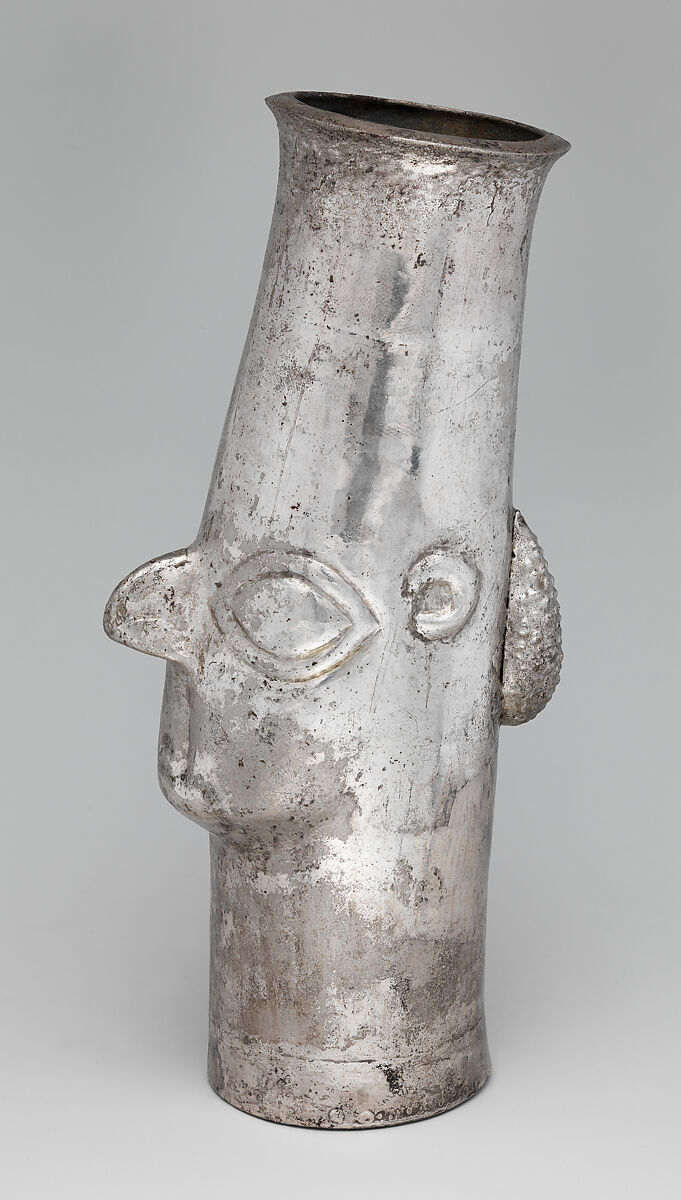 Beaker with face, Inca artist(s), Silver, Inca 