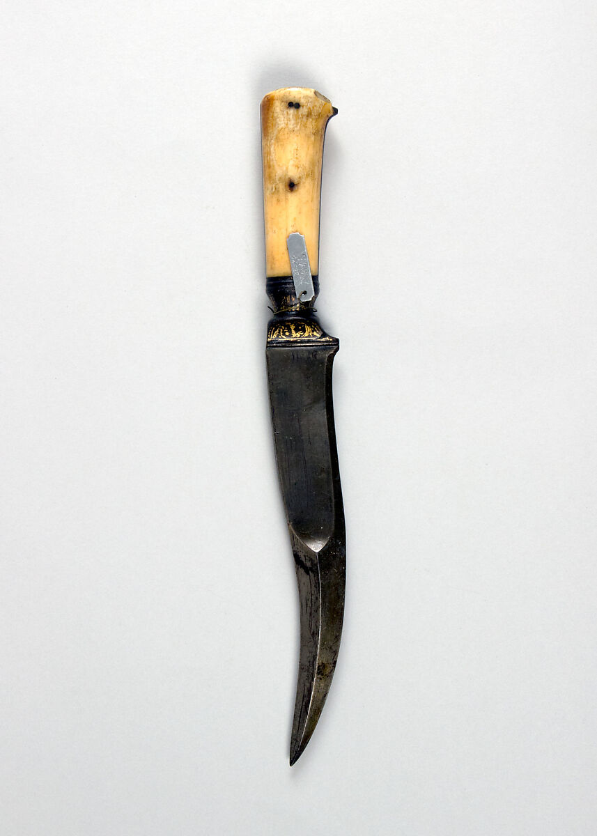 Dagger (Zirah Bouk), Steel, horn, iron, gold, Persian 