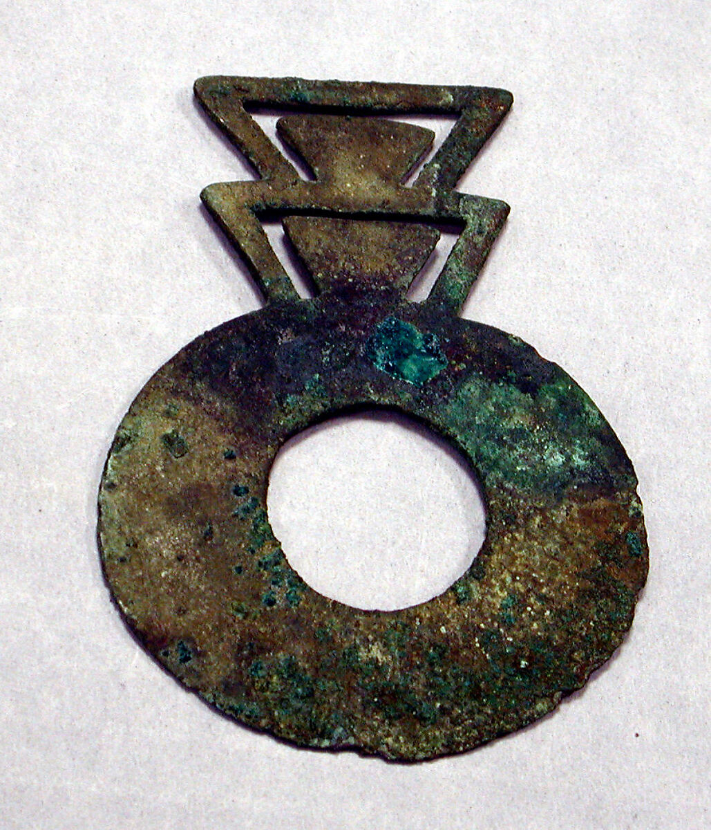 Copper Disk Ornament with Triangles, Copper, Peruvian 