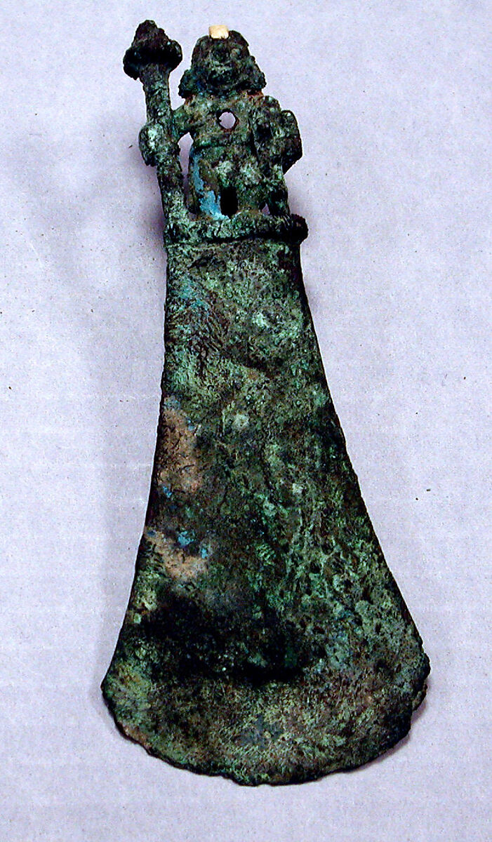 Ceremonial Knife (Tumi), Copper (cast), turquoise, pyrite, Moche 