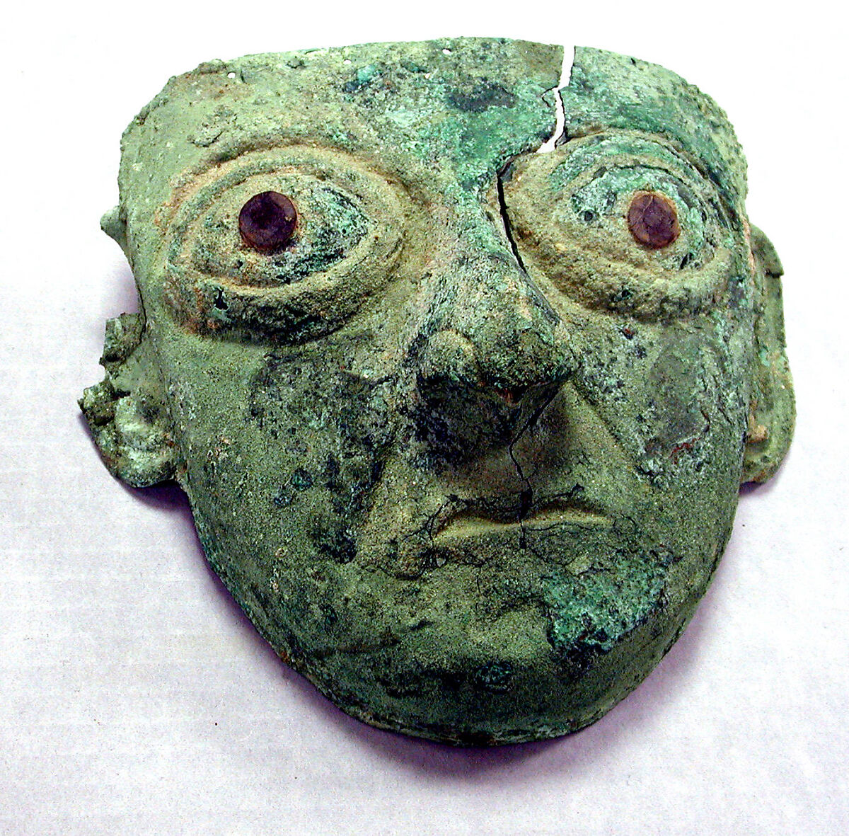 Copper Face Mask Ornament, Copper (hammered), shell, Moche 