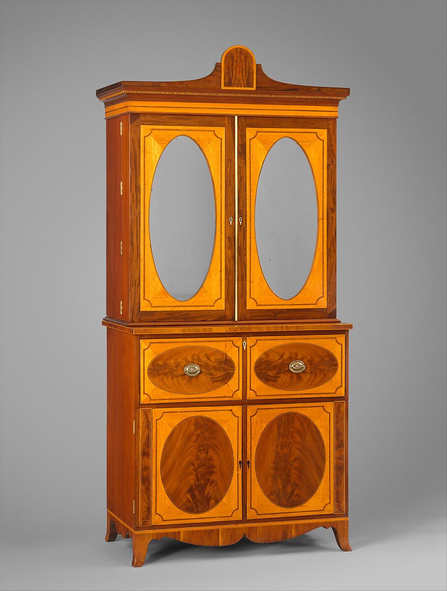 Desk and Bookcase, John Davey (active ca. 1797–1822), Mahogany, satinwood veneer with white pine,
yellow poplar, American 