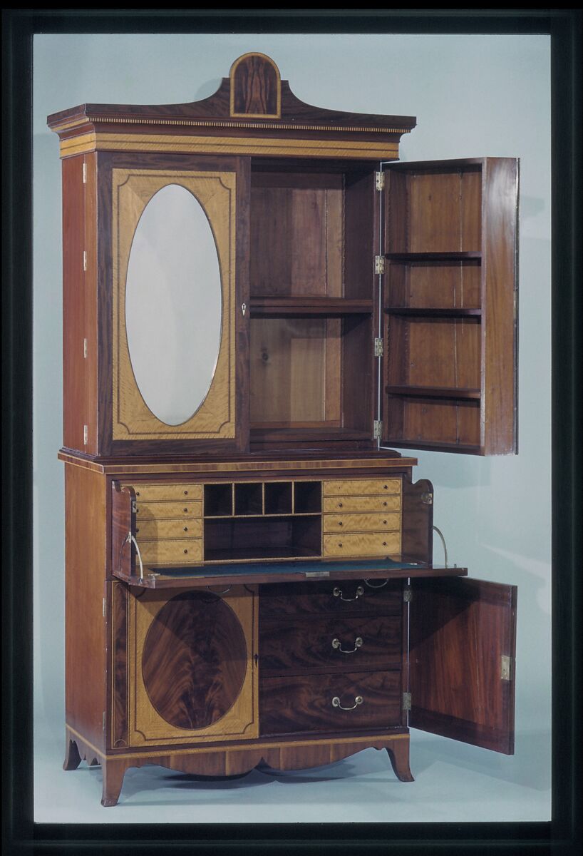 Desk and Bookcase, John Davey (active ca. 1797–1822), Mahogany, satinwood veneer with white pine,
yellow poplar, American