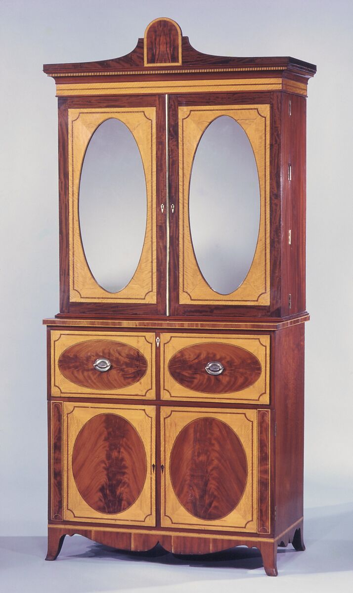 Desk and Bookcase, John Davey (active ca. 1797–1822), Mahogany, satinwood veneer with white pine,
yellow poplar, American