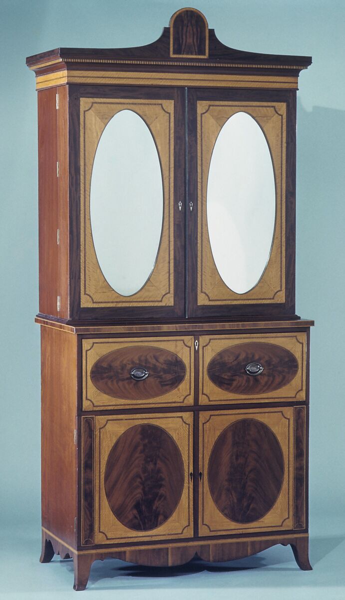 Desk and Bookcase, John Davey (active ca. 1797–1822), Mahogany, satinwood veneer with white pine,
yellow poplar, American