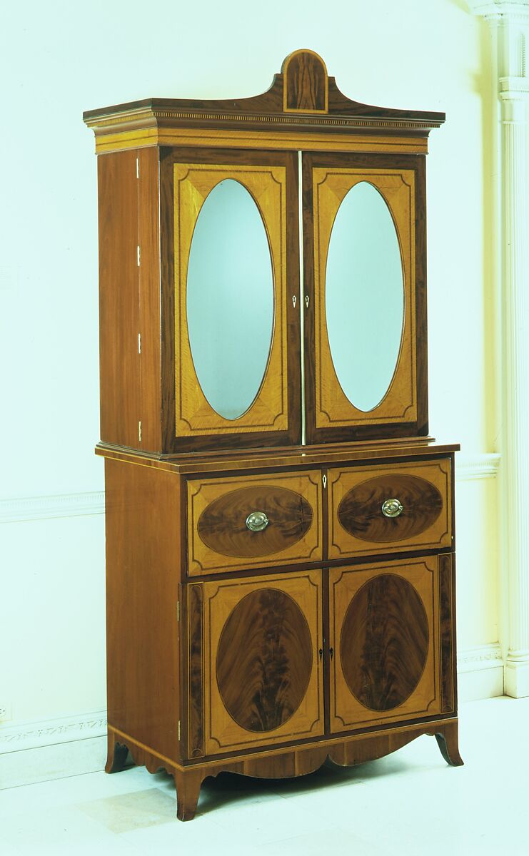 Desk and Bookcase, John Davey (active ca. 1797–1822), Mahogany, satinwood veneer with white pine,
yellow poplar, American
