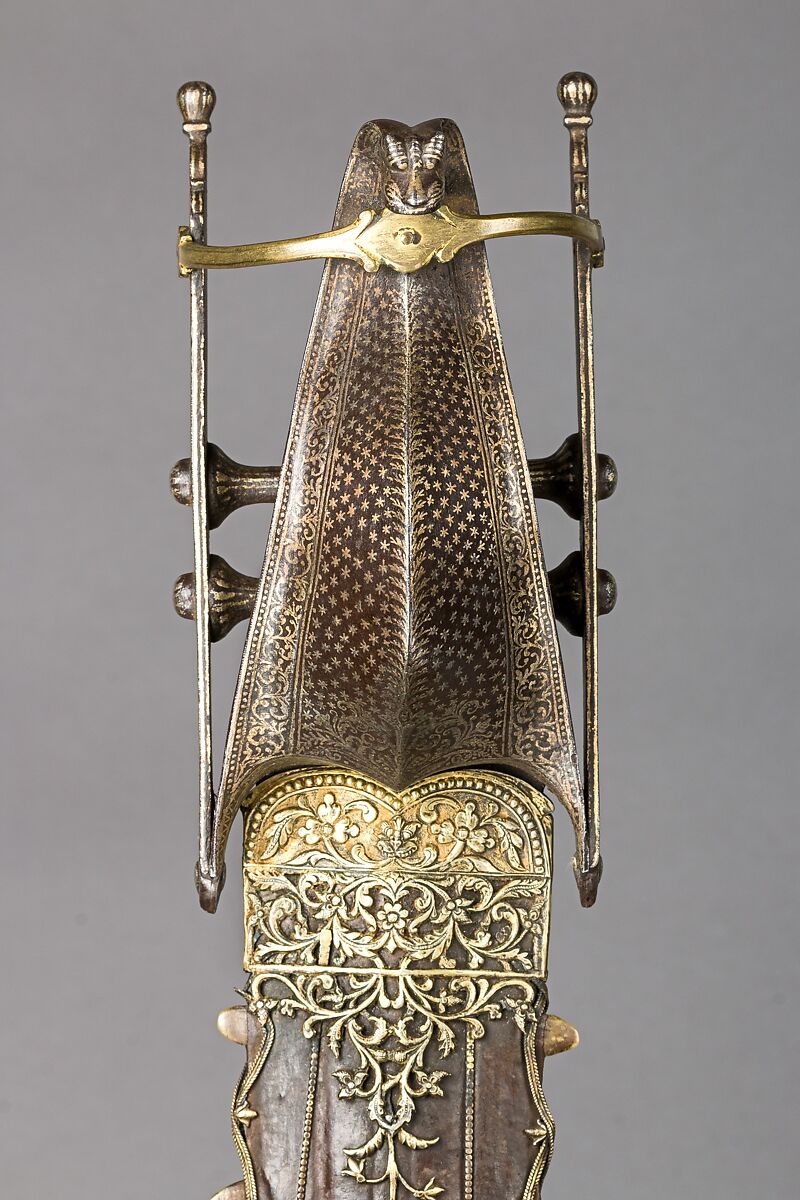 Dagger (Katar) with Sheath, Steel, silver, gold, leather, shark's teeth, Indian, Vijayanagara 