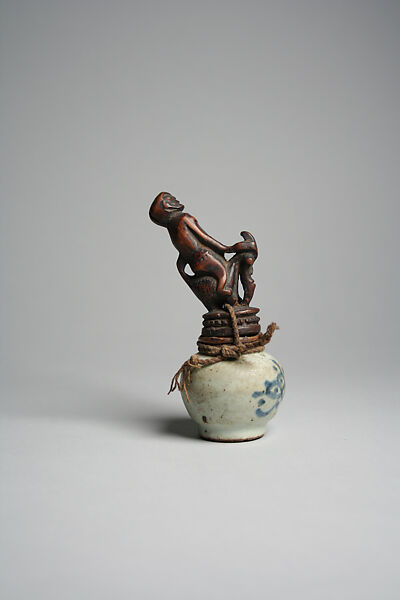 Perminangken (container for magical substances), Toba Batak artist, Wood, trade porcelain, Toba Batak 