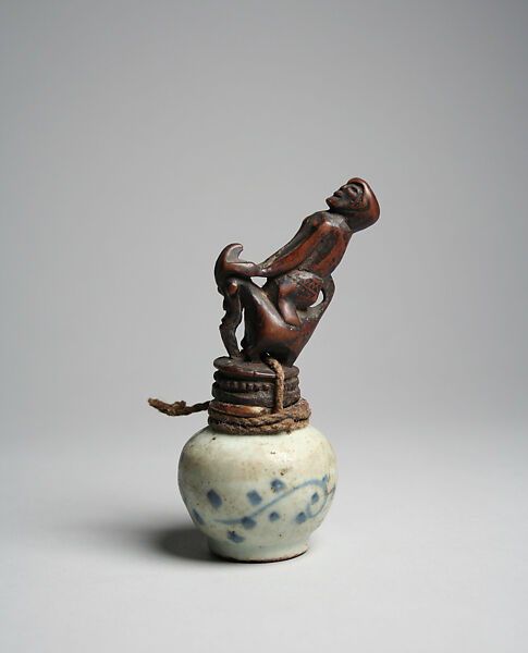 Perminangken (container for magical substances), Toba Batak artist, Wood, trade porcelain, Toba Batak