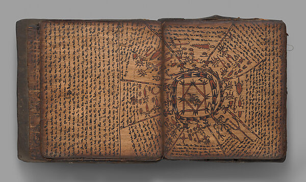 Pustaha (book of ritual knowledge), Toba Batak artist, Wood, bast, resin ink, fiber, Toba Batak people