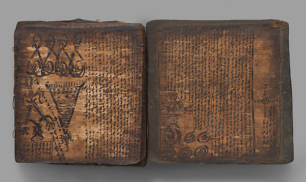 Pustaha (book of ritual knowledge), Toba Batak artist, Wood, bast, resin ink, fiber, Toba Batak people