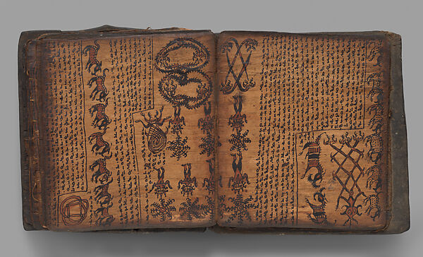 Pustaha (book of ritual knowledge), Toba Batak artist, Wood, bast, resin ink, fiber, Toba Batak people