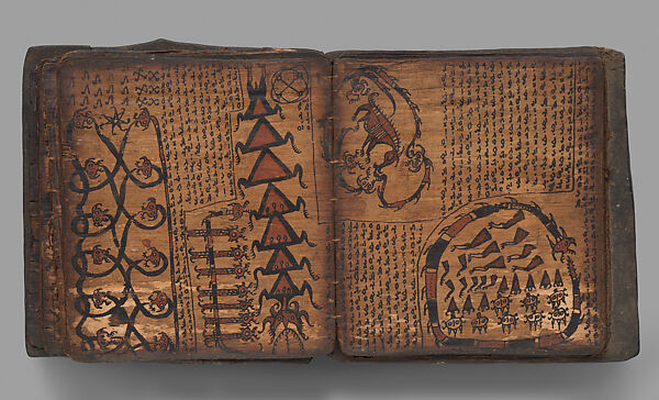 Pustaha (book of ritual knowledge), Toba Batak artist, Wood, bast, resin ink, fiber, Toba Batak people