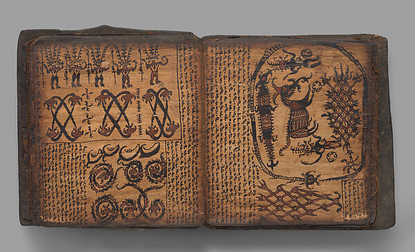 Pustaha (book of ritual knowledge), Toba Batak artist, Wood, bast, resin ink, fiber, Toba Batak people