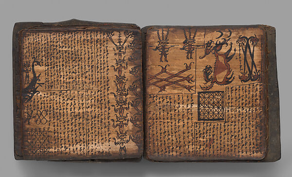 Pustaha (book of ritual knowledge), Toba Batak artist, Wood, bast, resin ink, fiber, Toba Batak people