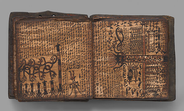 Pustaha (book of ritual knowledge), Toba Batak artist, Wood, bast, resin ink, fiber, Toba Batak people