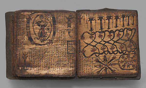 Pustaha (book of ritual knowledge), Toba Batak artist, Wood, bast, resin ink, fiber, Toba Batak people