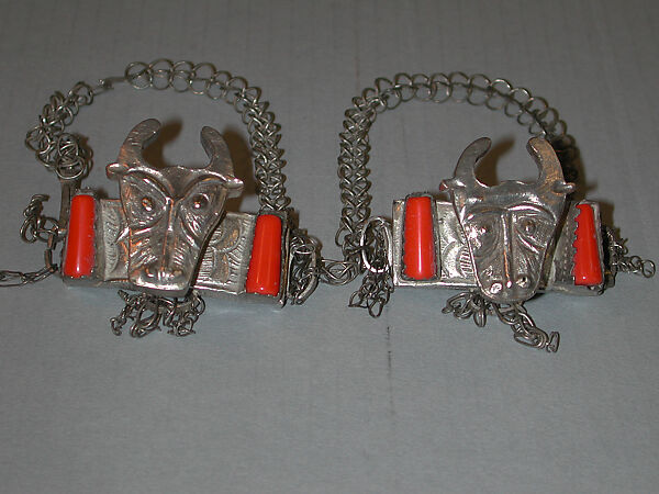 Arm Bands: Water Buffalo Motif, Fon artist, Silver, glass beads, Fon peoples