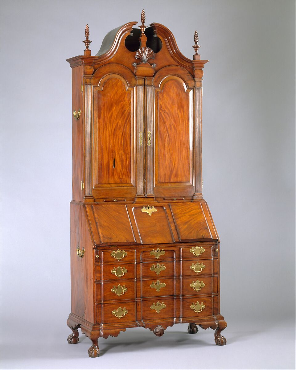 Desk and bookcase, Workshop of Nathaniel Gould (1734–1782), Mahogany, white pine; brass, American 