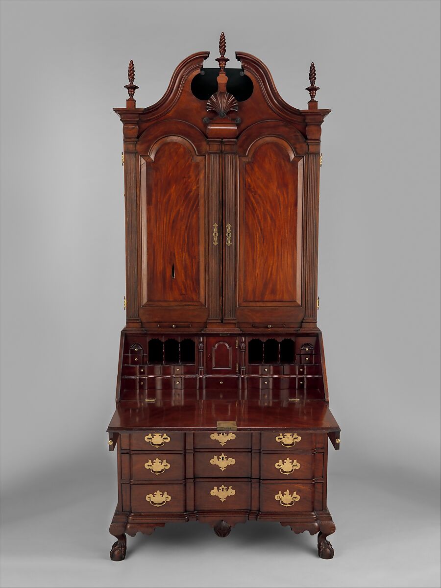 Desk and bookcase, Workshop of Nathaniel Gould (1734–1782), Mahogany, white pine; brass, American